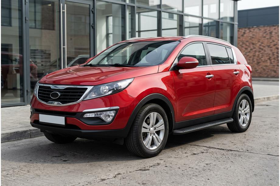 Kia Sportage 2010-2015 гг. Боковые Подножки Tayga Black (2 шт., Алюминий) Фото 1