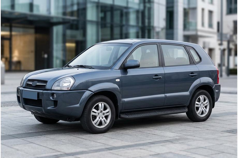 Hyundai Tucson JM 2004- гг. Боковые Подножки Tayga Black (2 шт., Алюминий) Фото 1