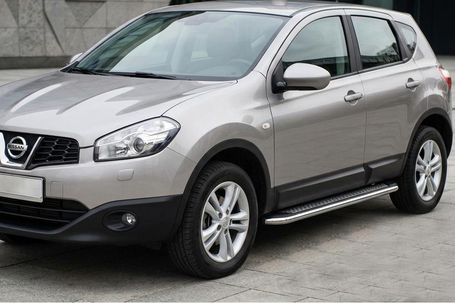 Nissan Qashqai 2010-2014 гг. Боковые Подножки Maydos V2 (2 шт., Алюминий и Нержавейка) Длинная База Фото 1