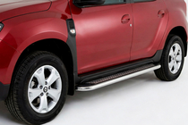 Dacia Duster 2018-2024 гг. Боковые Подножки Maydos V2 (2 шт., Алюминий и Нержавейка) фото 1