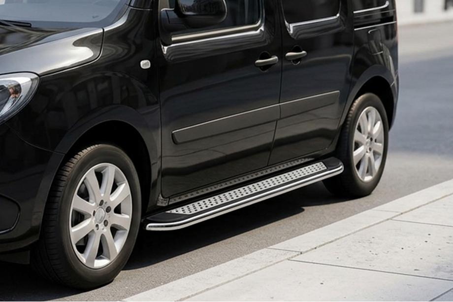 Renault Kangoo 2008–2020 гг. Боковые Подножки Maydos V2 (2 шт., Алюминий и Нержавейка) Image