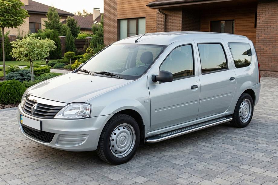 Renault Logan MCV 2005-2013 гг. Боковые Подножки Maydos V2 (2 шт., Алюминий и Нержавейка) Фото 1