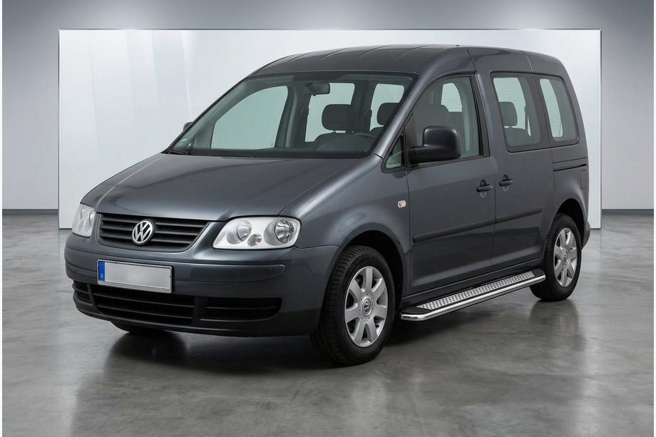 Volkswagen Caddy 2004-2010 гг. Боковые Подножки Maydos V2 (2 шт., Алюминий и Нержавейка) Фото 1