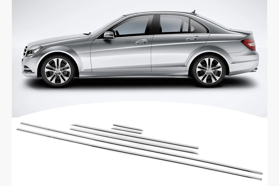 Mercedes C-class W204 2007-2015 гг. Хромированные накладки на молдинги стекол (6 шт, нержавейка) Фото 2