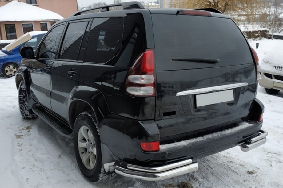 Toyota Land Cruiser Prado 120 2002-2009 гг. Задние двойные уголки AK003-2 (2 шт., нержавейка) Фото 3
