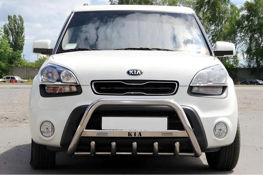 Kia Soul I 2008-2013 гг. Кенгурятник (нерж) 60 мм, с надписью