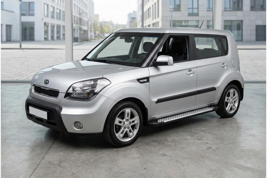 Kia Soul I 2008-2013 гг. Боковые Подножки Allmond Grey (2 шт., Алюминий) Image