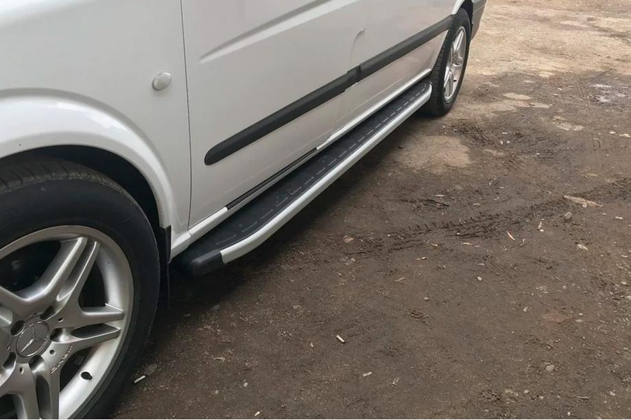 Mercedes Viano 2004-2014 гг. Боковые пороги Alliance (2 шт., алюминий) Длинная База Фото 2