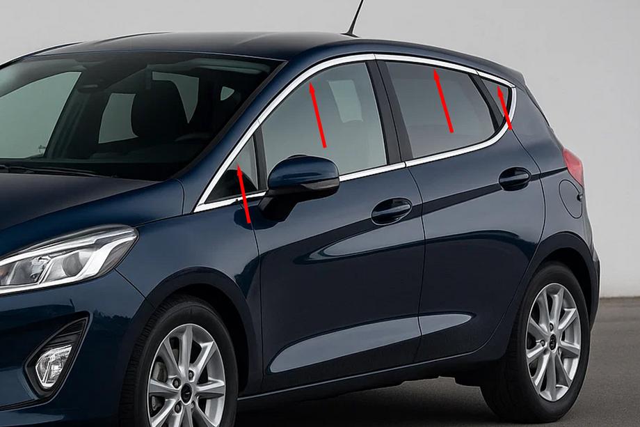 Ford Fiesta 2017- гг. Верхние молдинги окон нержавейка (8 шт) Фото 1
