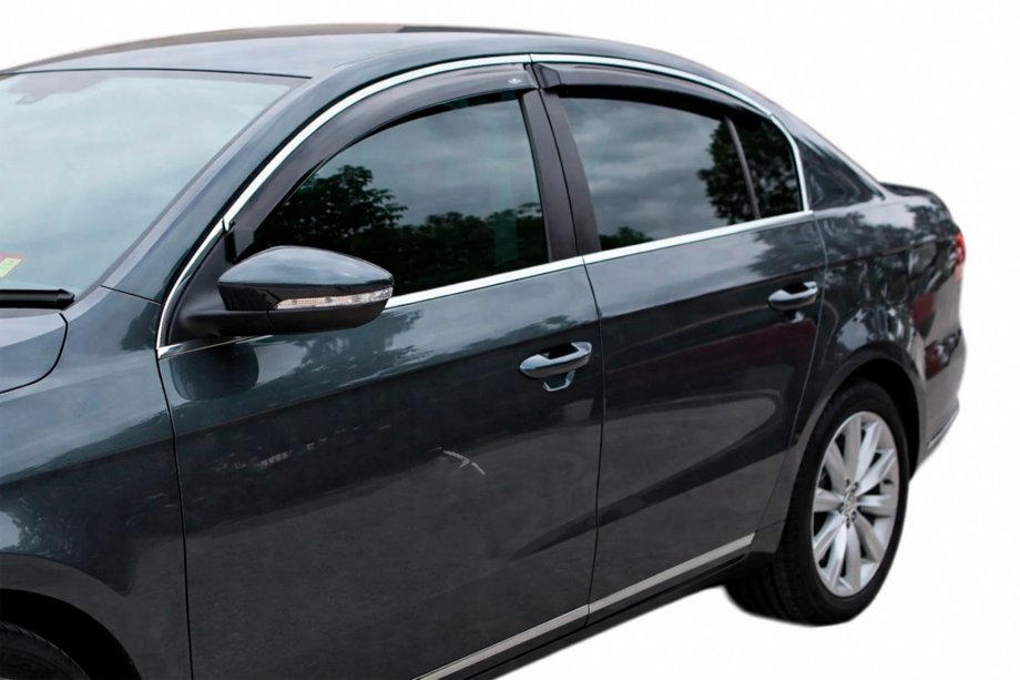 Volkswagen Passat B6 2006-2012 гг. Ветровики с хромированным молдингом SD (4 шт, HIC) Фото 10