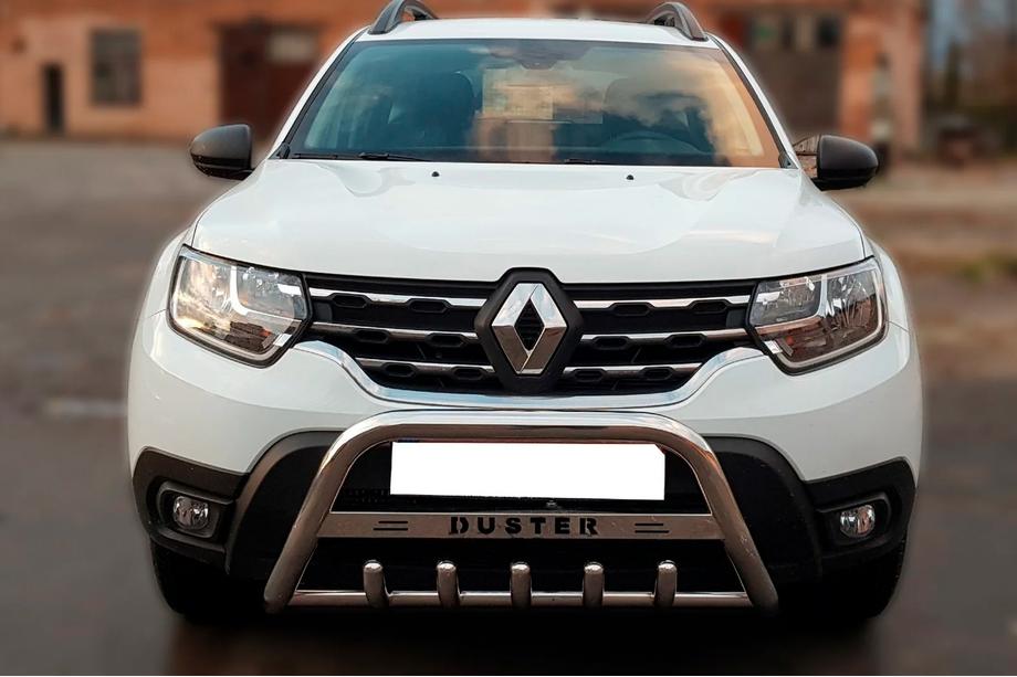 Renault Duster 2018-2024 гг. Передняя защита с надписью WT004 (нержавейка) Image