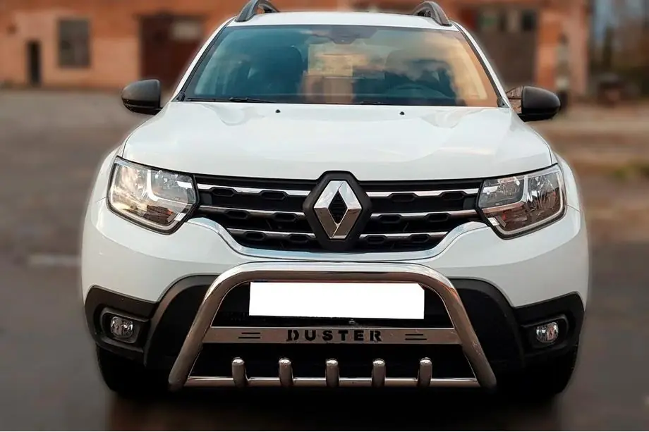 Dacia Duster 2018-2024 гг. Передняя защита с надписью WT004 (нержавейка) Image