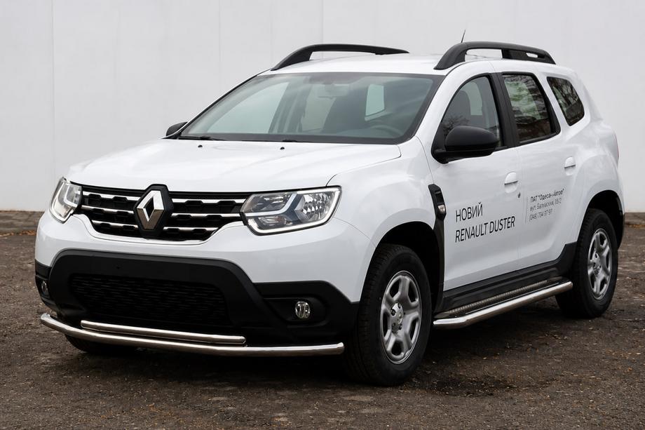 Renault Duster 2018-2024 гг. Передняя защита F3-10 (нержавейка) Image