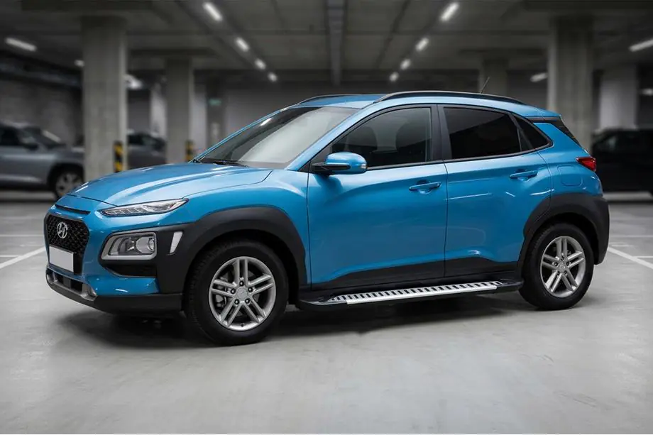 Hyundai Kona 2017-2023 гг. Боковые Подножки Line (2 шт., Алюминий) Image