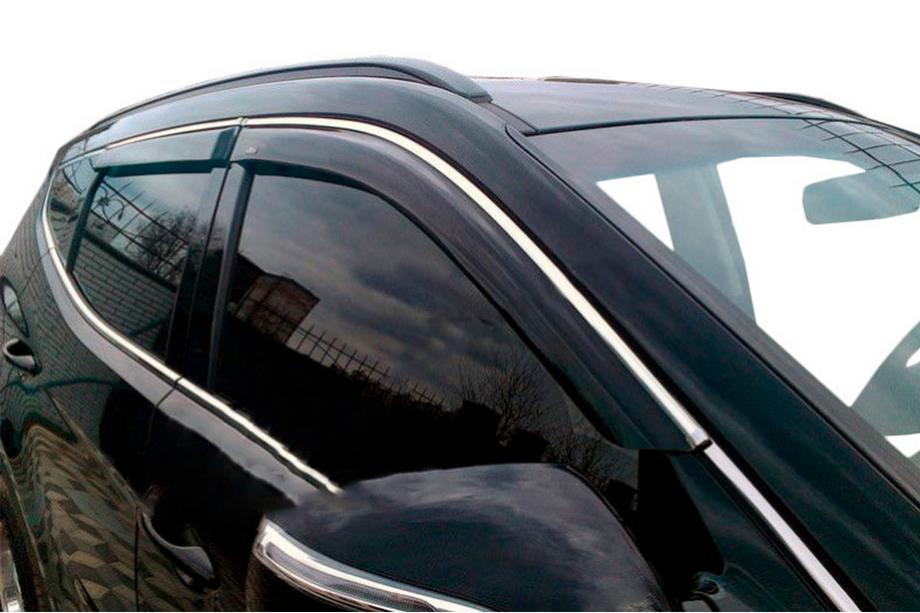 Hyundai Santa Fe 3 2012-2018 гг. Ветровики с хромированным молдингом (4 шт, HIC) Фото 6