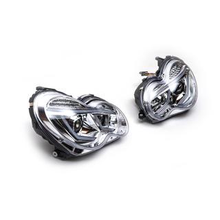 Передние фары с LED дневными ходовыми огнями (2 шт) Mercedes C-class W203 2000-2007 гг. фото 3