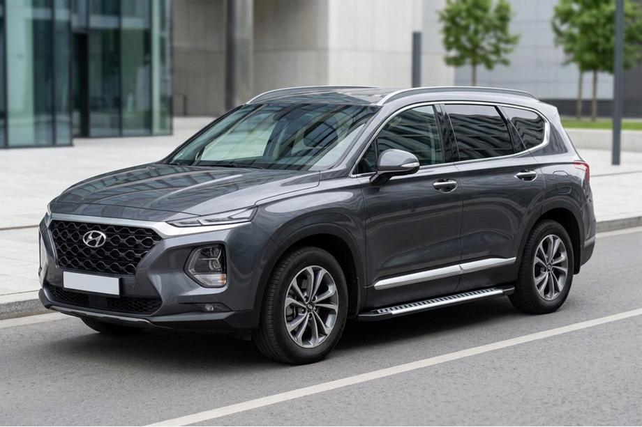 Hyundai Santa Fe 4 2018-2023 гг. Боковые Подножки Line (2 шт., Алюминий) Фото 1