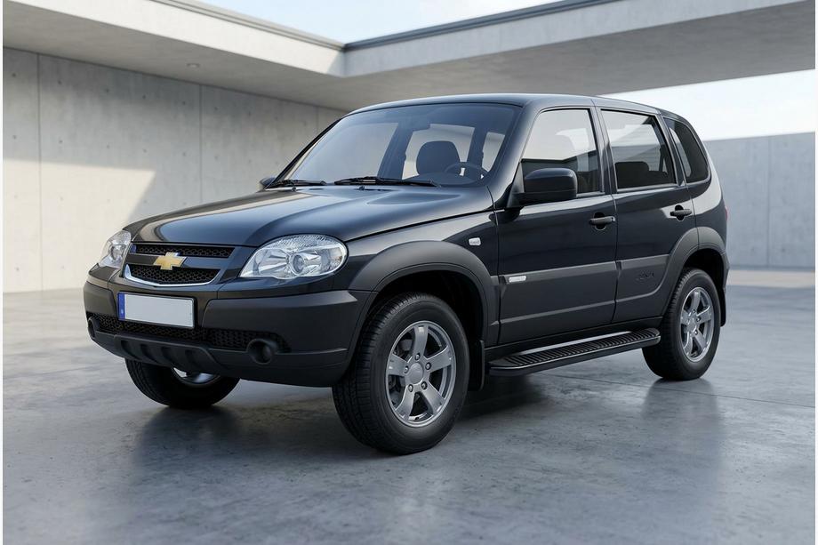 Chevrolet Niva 1998-2020 гг. Боковые Подножки Tayga Black (2 шт., Алюминий) Фото 1