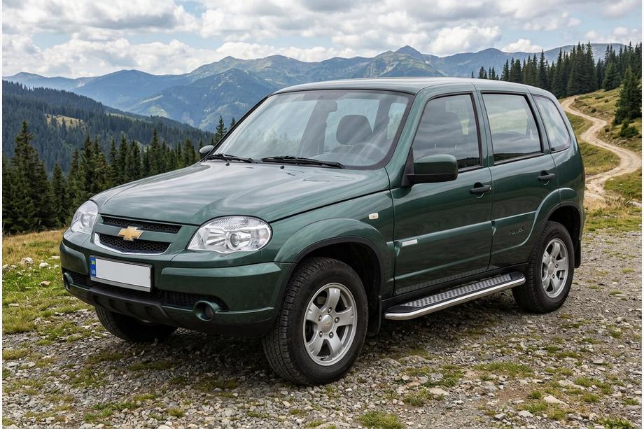 Chevrolet Niva 1998-2020 гг. Боковые Подножки Maydos V2 (2 шт., Алюминий и Нержавейка) Фото 1