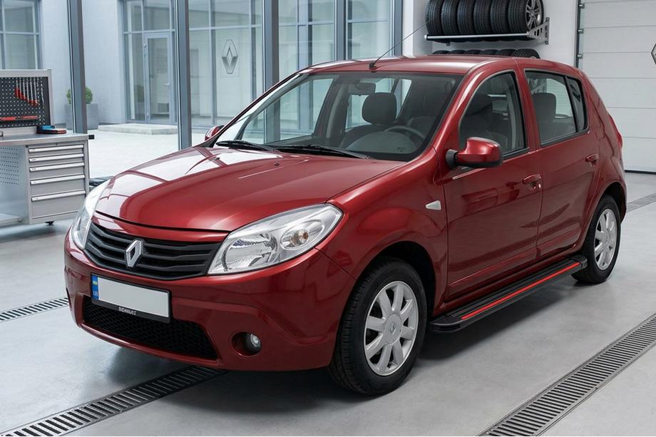 Renault Sandero 2007-2013 гг. Боковые Подножки Maya Red (2 шт., Алюминий) Фото 1