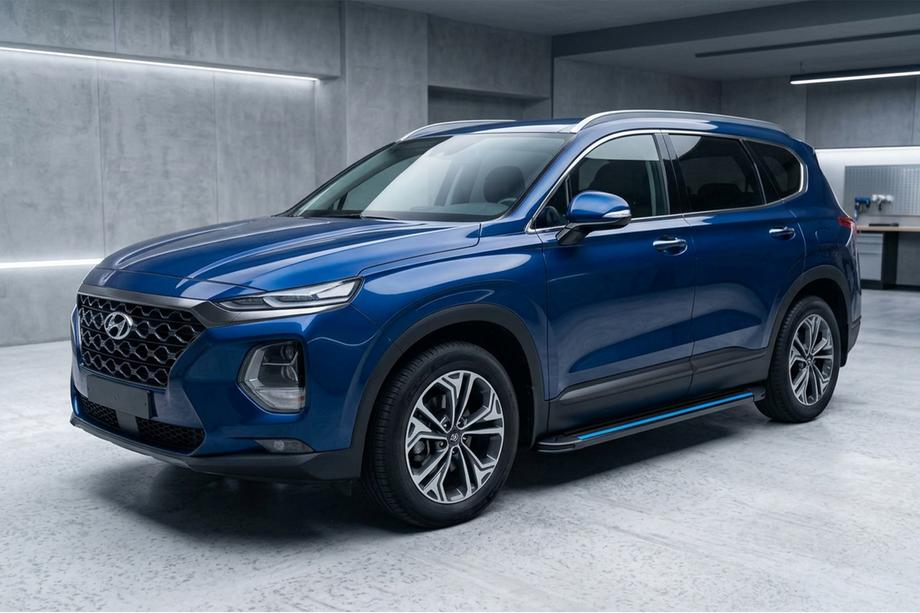 Hyundai Santa Fe 4 2018-2023 гг. Боковые Подножки Maya Blue (2 шт., Алюминий) Фото 1