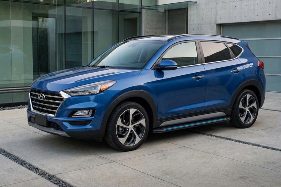 Hyundai Tucson TL 2016-2021 гг. Боковые Подножки Maya Blue-Black (2 шт., Алюминий) Фото 1