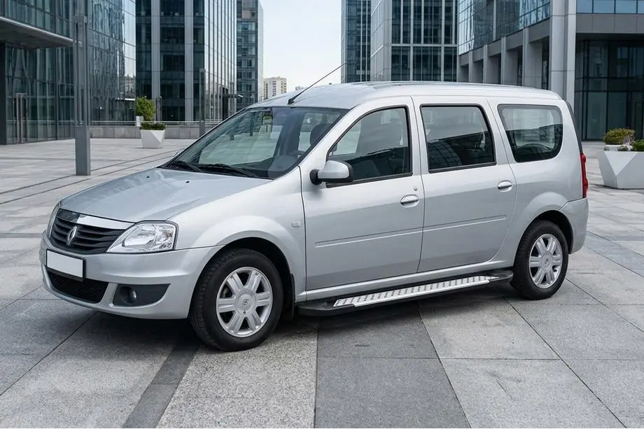 Renault Logan MCV 2005-2013 гг. Боковые Подножки Allmond Grey (2 шт., Алюминий) Image