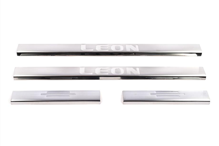 Seat Leon 2013-2020 гг. Накладки на пороги Carmos V1 (4 шт, нержавейка) Фото 2