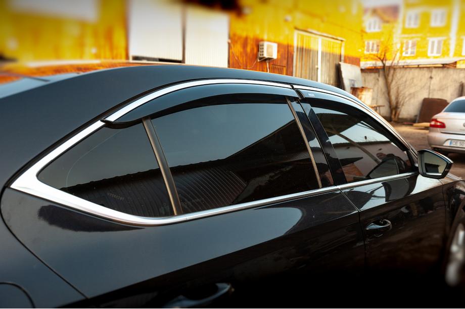 Skoda Superb 2015-2024 гг. Ветровики с хромированным молдингом SD (4 шт, Niken) Фото 2