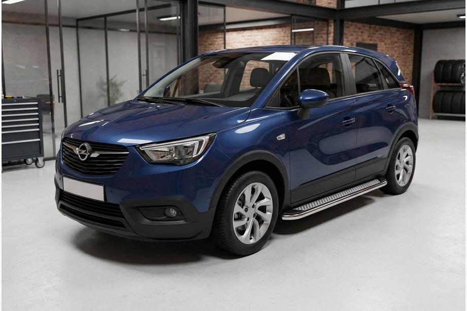 Opel Crossland X 2017-2024 гг. Боковые Подножки Maydos V2 (2 шт., Алюминий и Нержавейка) Image