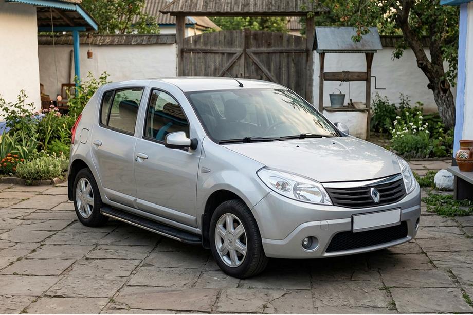 Renault Sandero 2007-2013 гг. Боковые пороги Bosphorus Grey (2 шт., алюминий) Image