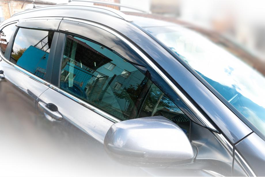 Honda CRV 2017-2022 гг. Ветровики с хромированным молдингом (4 шт, HIC) Фото 5