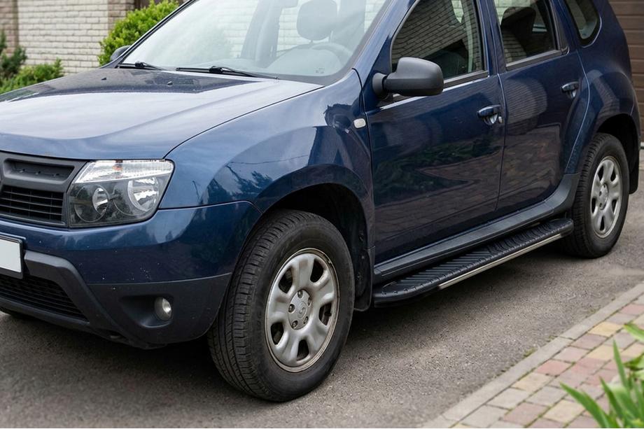 Dacia Duster 2008-2018 гг. Боковые пороги Bosphorus Grey (2 шт., алюминий) Image