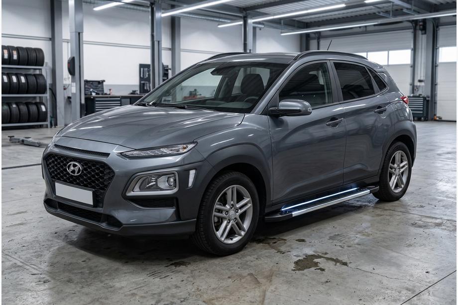 Hyundai Kona 2017-2023 гг. Боковые Подножки RedLine Black (2 шт., Алюминий) Фото 1