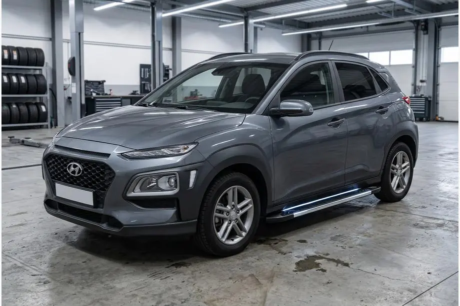 Hyundai Kona 2017-2023 гг. Боковые Подножки RedLine Black (2 шт., Алюминий) Фото 1