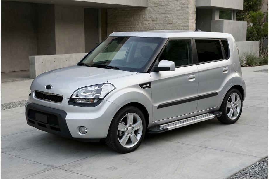 Kia Soul I 2008-2013 гг. Боковые Подножки New Vision Grey (2 шт, Алюминий) Image