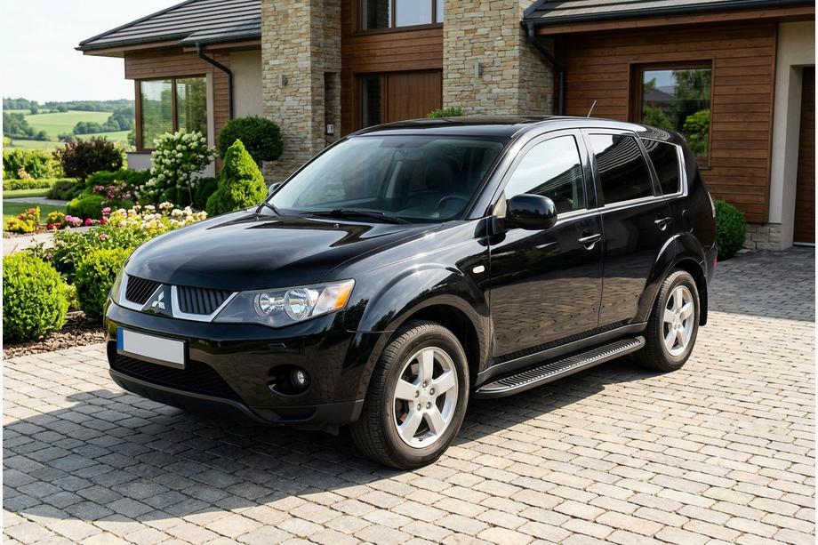 Mitsubishi Outlander 2006-2012 гг. Боковые Подножки Tayga Black (2 шт., Алюминий) Фото 1