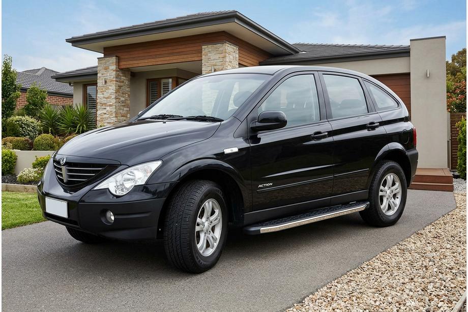 SsangYong Action 2005-2018 гг. Боковые Подножки BlackLine (2 шт., Алюминий) Image
