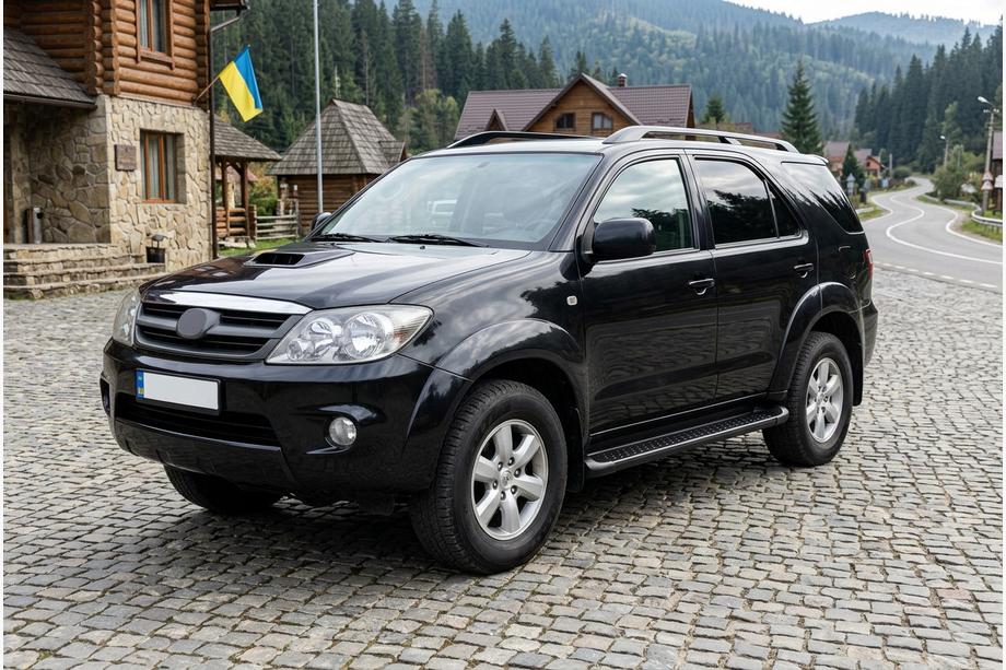 Toyota Fortuner 2006-2015 гг. Боковые Подножки Allmond Black (2 шт., алюминий) Фото 1