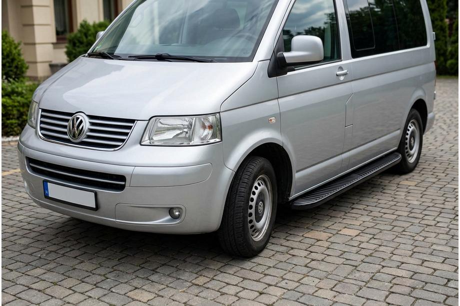 Volkswagen T5 Transporter 2003-2010 гг. Боковые Подножки Tayga Black (2 шт., Алюминий) Фото 1