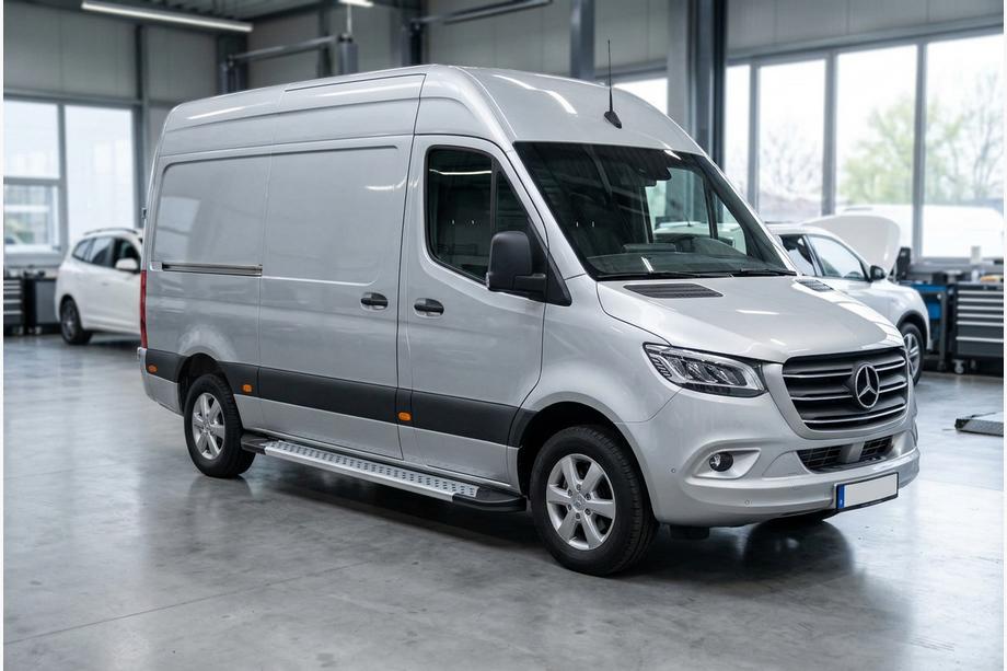 Mercedes Sprinter W907/W910 2018- гг. Боковые Подножки New Vision Grey (2 шт., Алюминий) Средняя База - Задний Привод Фото 1