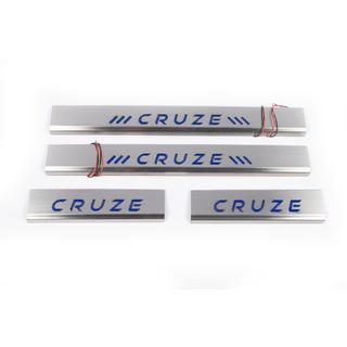 Накладки на пороги (4 шт, синие) Chevrolet Cruze 2009-2015 гг. фото 2