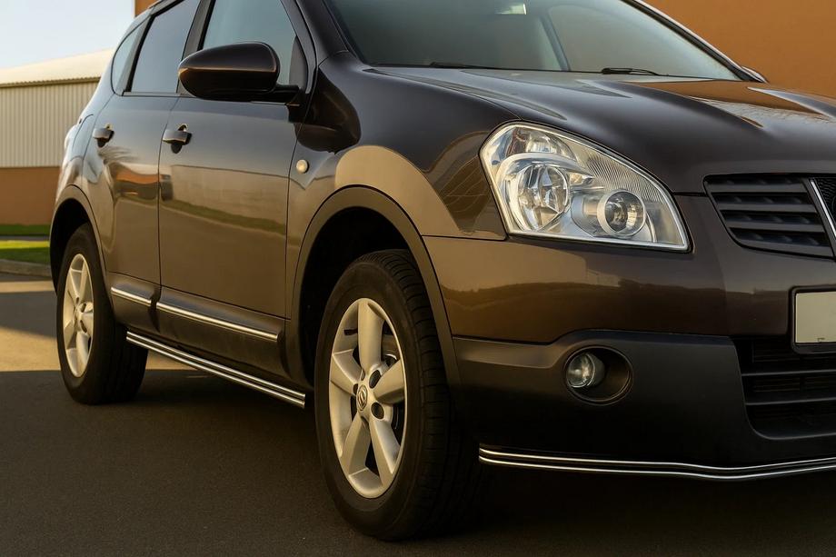 Nissan Qashqai 2010-2014 гг. Боковые Двойные Трубы (2 шт., Нержавейка) Фото 1