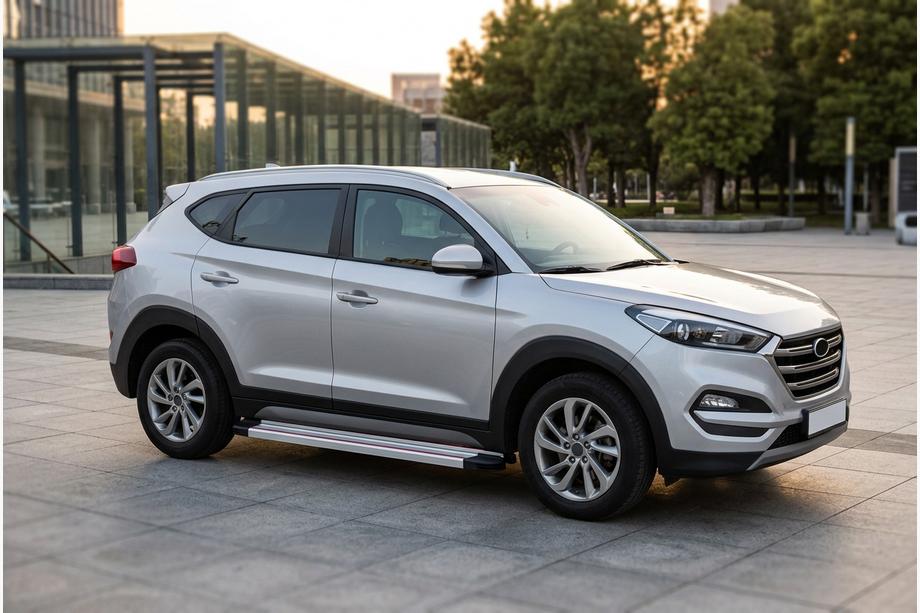 Hyundai Tucson TL 2016-2021 гг. Боковые Подножки Maya Красно-Серые (2 шт., Алюминий) Фото 1