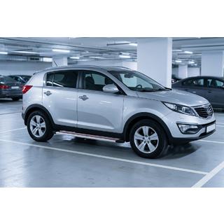 Боковые Подножки Maya Красно-Серые (2 шт., Алюминий) Kia Sportage 2010-2015 гг. фото 1