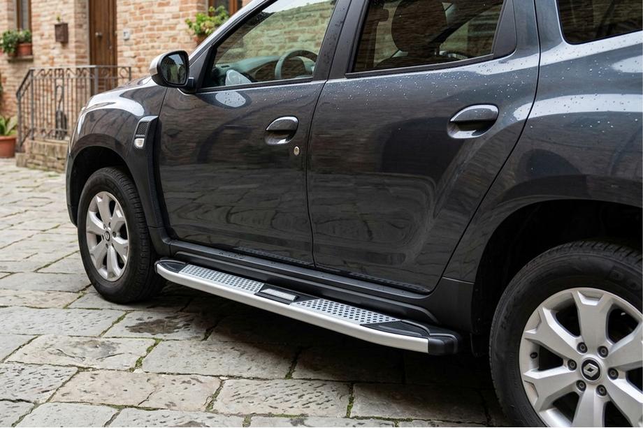 Renault Duster 2018-2024 гг. Боковые Подножки Mevsim Grey (2 шт., Алюминий) Image