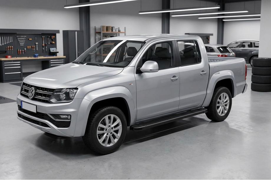 Volkswagen Amarok 2010-2022 гг. Боковые Подножки Maya V2 Черные (2 шт., Алюминий) Image
