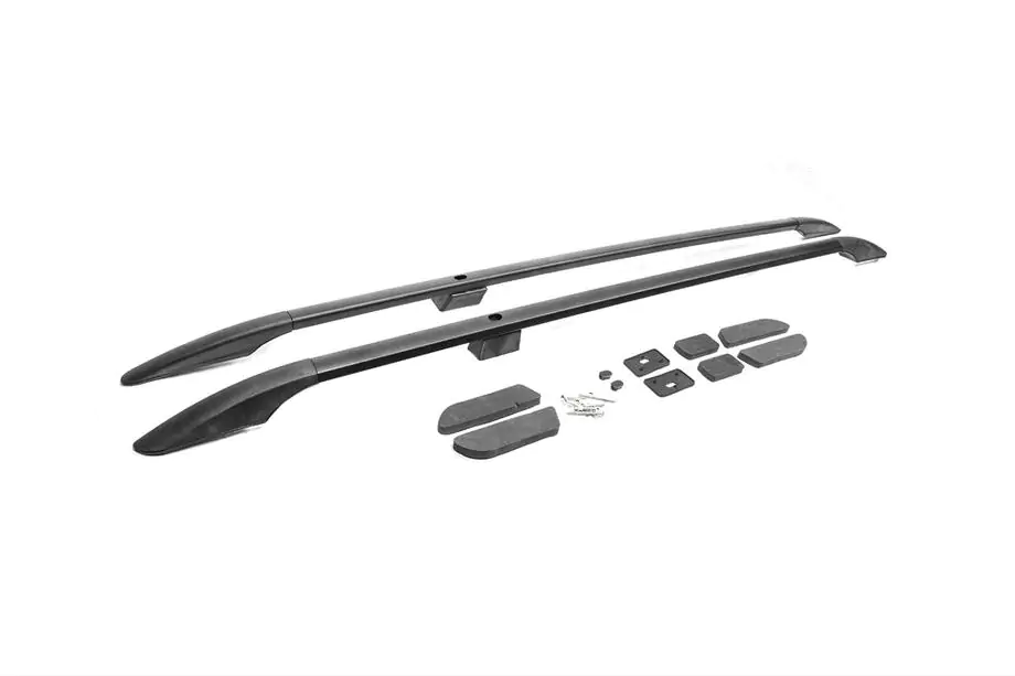 Ford Connect 2014-2021 гг. Черные рейлинги Макси, пластиковые ножки