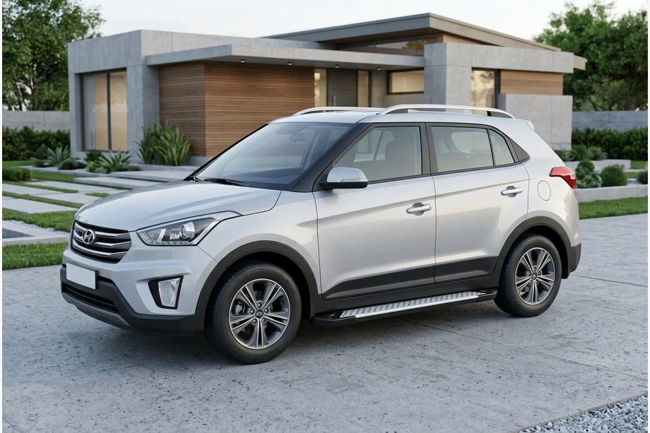 Hyundai Creta 2014-2020 гг. Боковые пороги Allmond Grey (2 шт., алюминий) Фото 1