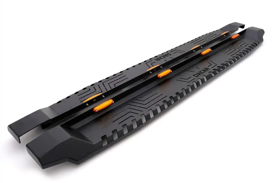 Volkswagen Amarok 2010-2022 гг. Боковые пороги Dakar V1 с LED (2 шт, металл) Image